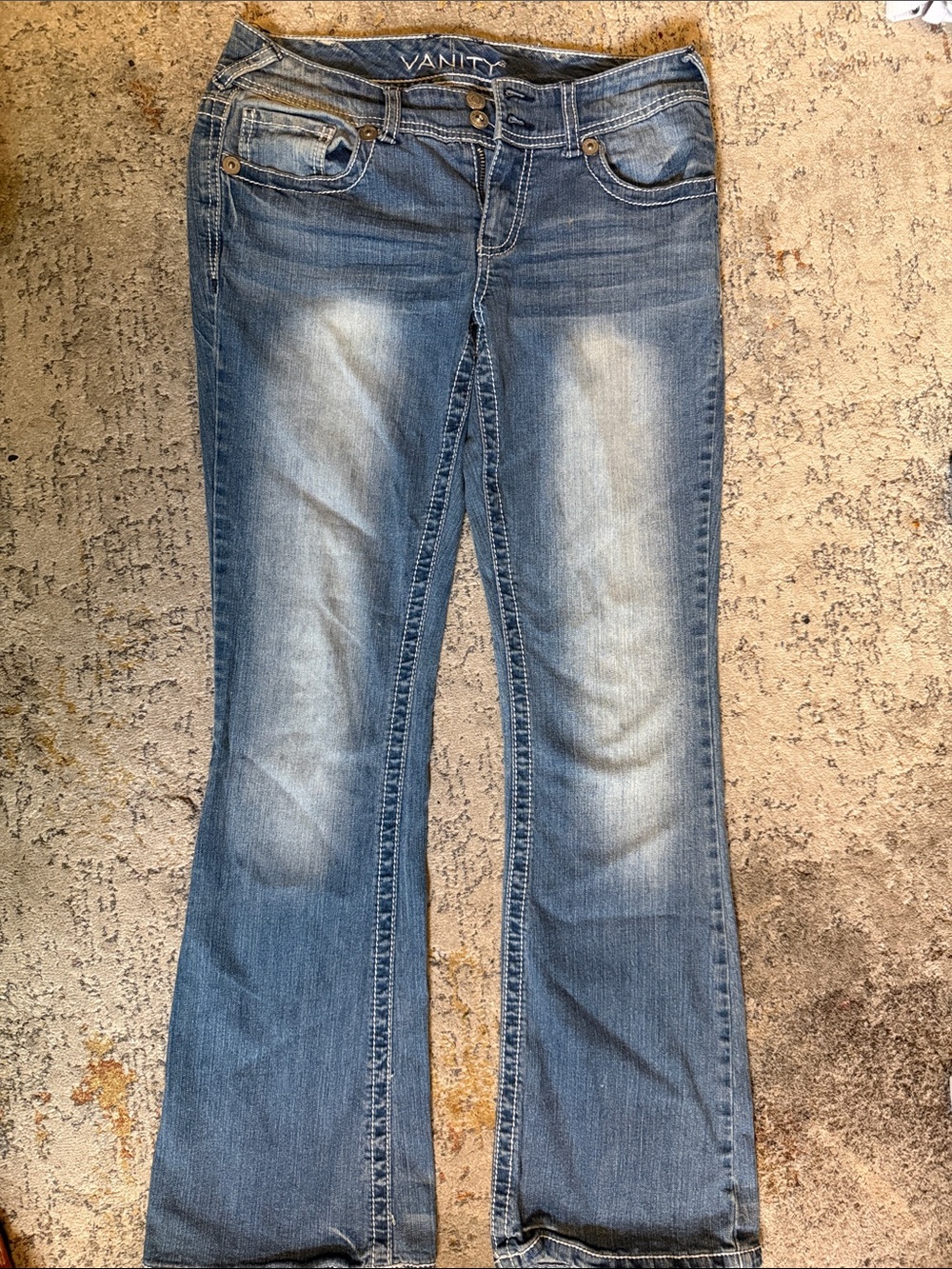 Vanity Light Blue Flare Jeans with Faded Knees
